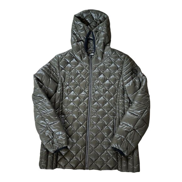 NOIZE Stella Vegan Hooded Quilted Lightweight Puffer‎ Jacket Olive Green Size XL - Picture 1 of 14